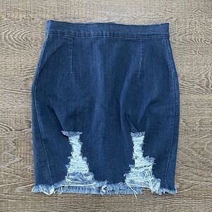 Fashion Nova Distressed Denim Skirt - Blue